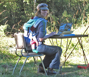 Working outdoors with baby in attendance